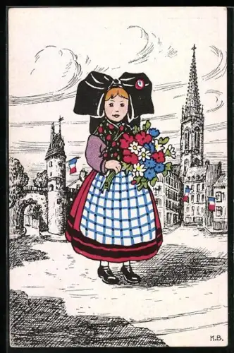 Künstler-AK Mülhausen, Mädchen in elsässer Tracht