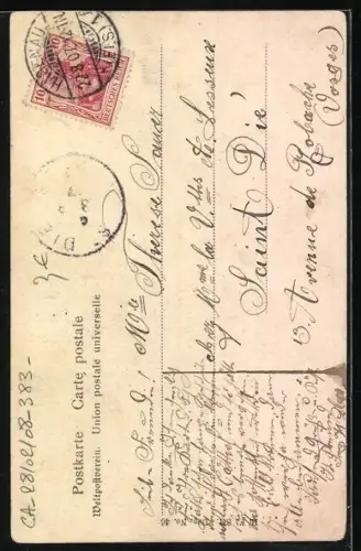 AK Elsässerin in Tracht am Tisch