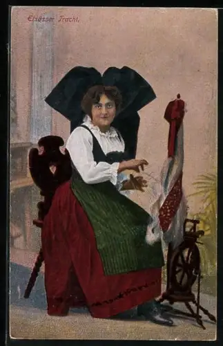 AK Alsacienne / Elsässerin in Tracht am Spinnrad