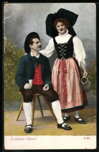 AK Mann und Frau in Elsässer Tracht