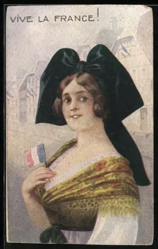 Künstler-AK Vive la France!, Junge Frau in elsass-lothringischer Tracht