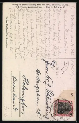 Künstler-AK H. Hoffmann: Wolfach, Hütte am Waldrand, Angler am Fluss