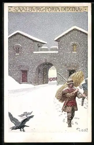 Künstler-AK Homburg v. d. H., Saalburg, Porta Dextra im Winterglanz