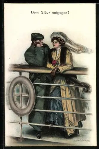 Künstler-AK Clarence F.Underwood: Paar am Reling