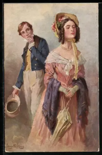 Künstler-AK Georg Mühlberg: junge Frau geht an ihrem Verehrer vorbei ohne ihn zu beachten