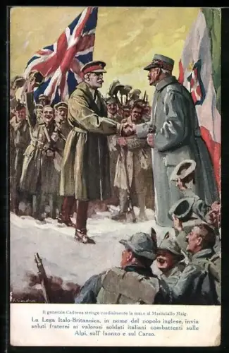 Künstler-AK Isonzo-Schlacht, britischer General begrüsst italienischen Heerführer