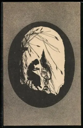 AK Scherenschnitt mit Märchen Rumpelstilzchen