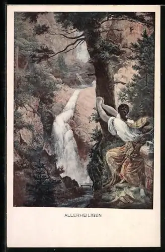 AK Schwarzwaldsagen, Szene am Wasserfall, Allerheiligen