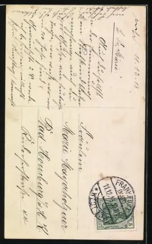 AK 11.12.1913, Frau mit Kalenderblättern an einem Briefkasten