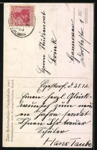 AK Portrait Martin Luther, Zitat: Und wenn die Welt voll Teufel wär...