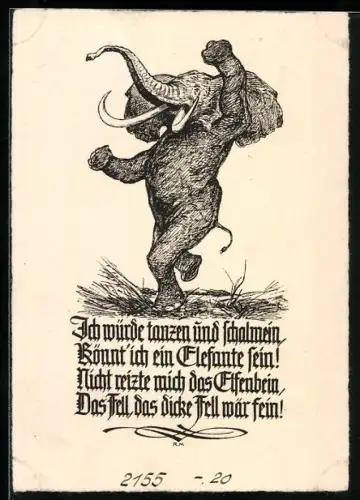 AK Tanzender und fröhlicher Elefant mit Reim