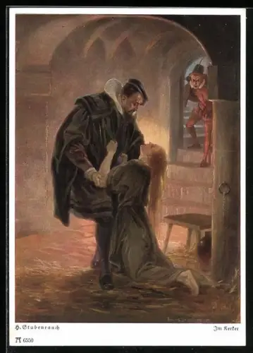 Künstler-AK Faust im Kerker mit seiner Geliebten