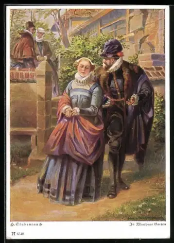 Künstler-AK In Marthens Garten, Faust