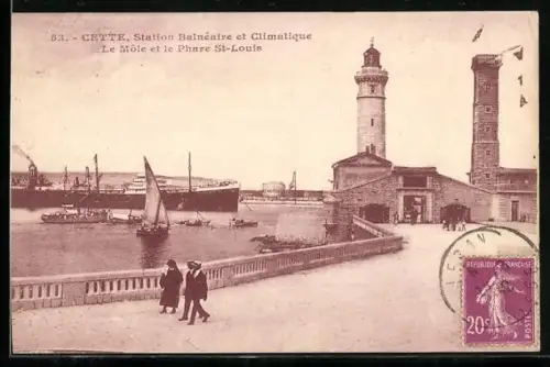 AK Cette, Station Balnéaire et Climatique, Le Môle et le Phare St-Louis