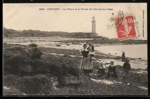 AK Benodet, Strandansicht mit Leuchtturm, Le Phare et la Pointe de l'Entrée de l'Odet