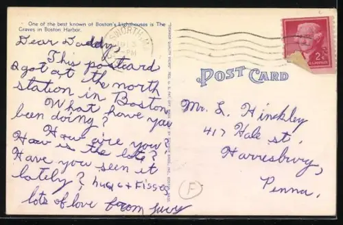 AK Boston, MA, The Graves, Leuchtturm im Hafen