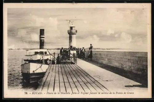 AK Royan, Phare de la Nouvelle Jetès et Vapeur faisant le service de la Pointe de Grave