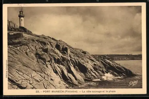 AK Port Manech /Finistère, La côte sauvage et le phare