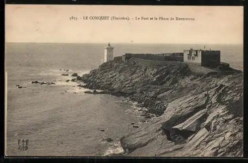 AK Le Conquet /Finistère, Le Fort et le Phare de Kermorvan
