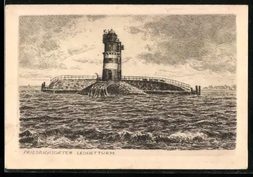 Künstler-AK Friedrichsort, Leuchtturm vom Wasser gesehen