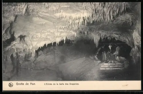 AK Grotte de Han, L`Entrée de la Salle des Draperies, Stalaktiten in der Tropfsteinhöhle