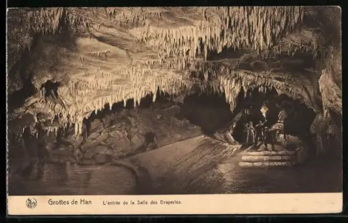 AK Grotte de Han, L`Entrée de la Salle des Draperies, Stalaktiten in der Tropfsteinhöhle