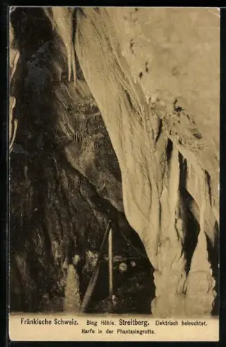 AK Streitberg /Fränkische Schweiz, Bing-Höhle, Harfe in der Phantasiegrotte