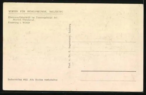 AK Werfen /Salzburg, Eisriesen-Unterwelt im Tennengebirge, Höhle mit Eiszwerg i. Wimur