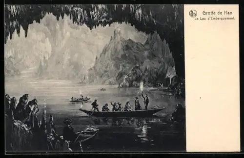 Künstler-AK Grotte de Han, Le Lac d`Embarquement