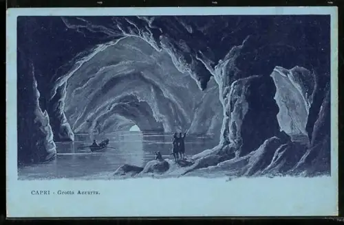 AK Capri, Grotta Azzurra, Ruderboot und Leute in der Grotte