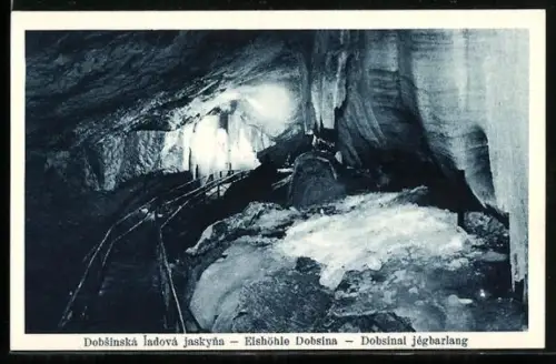 AK Dobsina, Eishöhle, Höhlenpartie mit Vorhang und Orgel