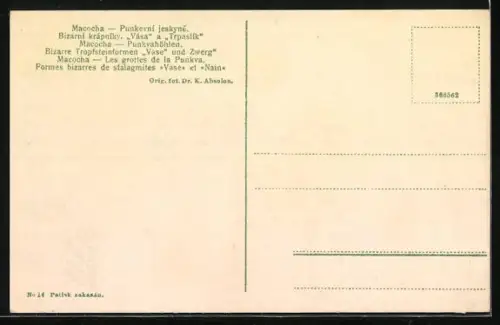 AK Macocha, Punkvahöhlen, Tropfsteinformen Vase und Zwerg