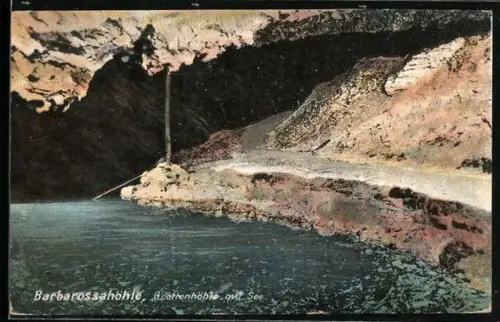 AK Kyffhäuser, Ansicht der Grottenhöhle mit See in der Barbarossahöhle