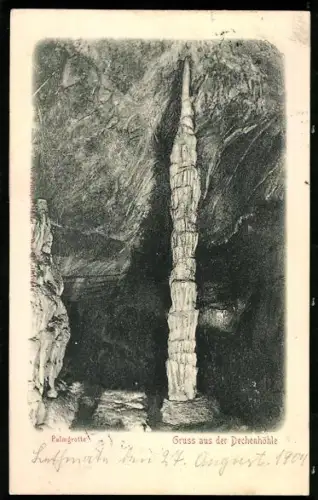 Relief-AK Dechenhöhle, Palmgrotte in der Höhle