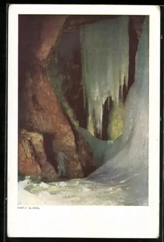 AK Österr. Höhlenkarte Nr. 58, Salzburg, Eisriesenwelt im Tennengebirge, Hymir-Halle, Eisvorhang