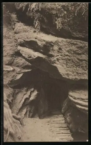 AK Teufelsschlüchte /Sächs. Schweiz, Wehlen, Eingang der Heringshöhle