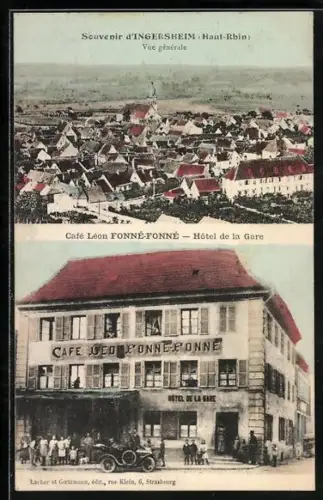 AK Ingersheim /Haut-Rhin, Cafe Leon Fonné-Fonné, Hotel de la Gare, Vue génerale