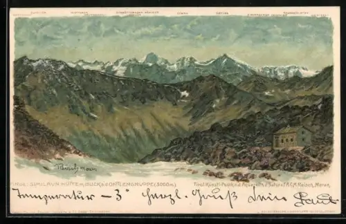 Künstler-AK F.A.C.M. Reisch: Similaun-Hütte, Panorama