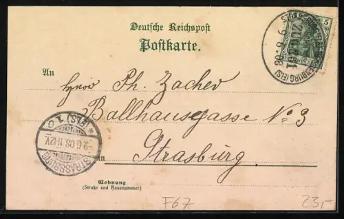 Lithographie Vendenheim, Bahnhof, Gemeindehaus und Protestantische Kirche, Wirtschaft von Ph. J. Brandt