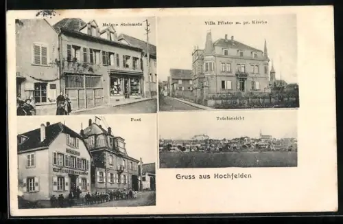 AK Hochfelden, Maison Steinmetz, Post, Villa Pfister m. pr. Kirche