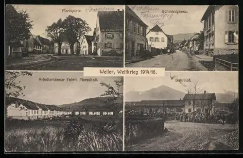 AK Weiler, Bahnhof, Marktplatz, Schmiedgasse, Arbeiterhäuser Fabrik Marschall