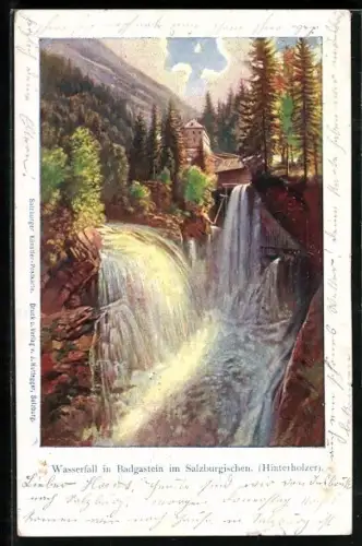 Künstler-AK Bad Gastein, Partie am Wasserfall