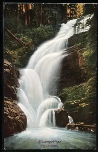 AK Waldpartie mit Zackelfall im Riesengebirge