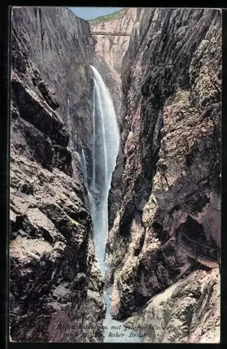 AK Höllenthalklamm, Grosser Wasserfall und Brücke