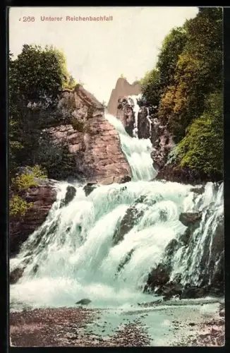 AK Reichenbachfall, Unterer Wasserfall mit anliegenden Bäumen