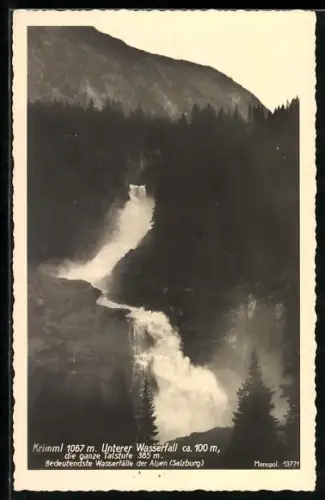 AK Krimml, Unterer Wasserfall mit Gebirge