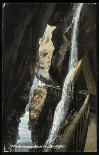 AK Bad Pfäfers, Mitte der Taminaschlucht