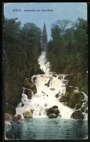 AK Berlin, Wasserfall am Kreuzberg