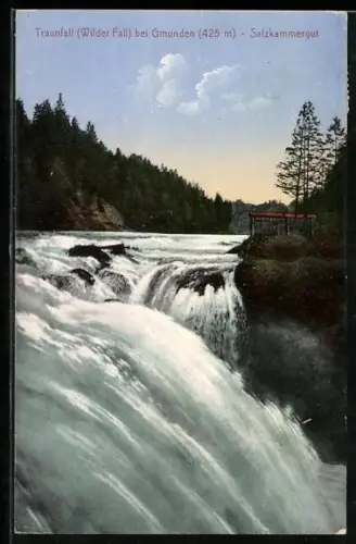AK Gmunden /Salzkammergut, Traunfall mt Blick zum Horizont