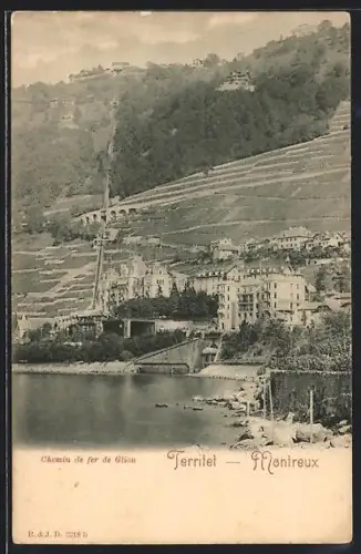 AK Territet-Montreux, Panorama mit Hotel